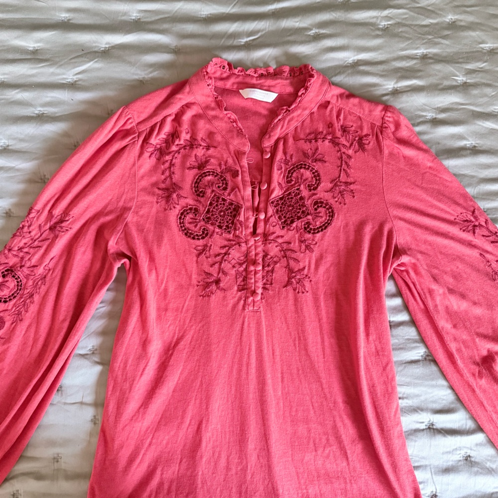 Lucky Brand Tomato Red Embroidered Long-Sleeve Peasant Top